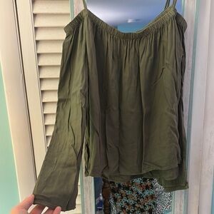 Cloth & Stone Olive Green Off-Shoulder Women's Top